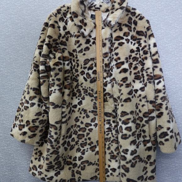 Dennis Basso Cheetah Faux Fur Coat Womens Jacket Notch Collar Crossover Lapel 1X - Picture 6 of 12